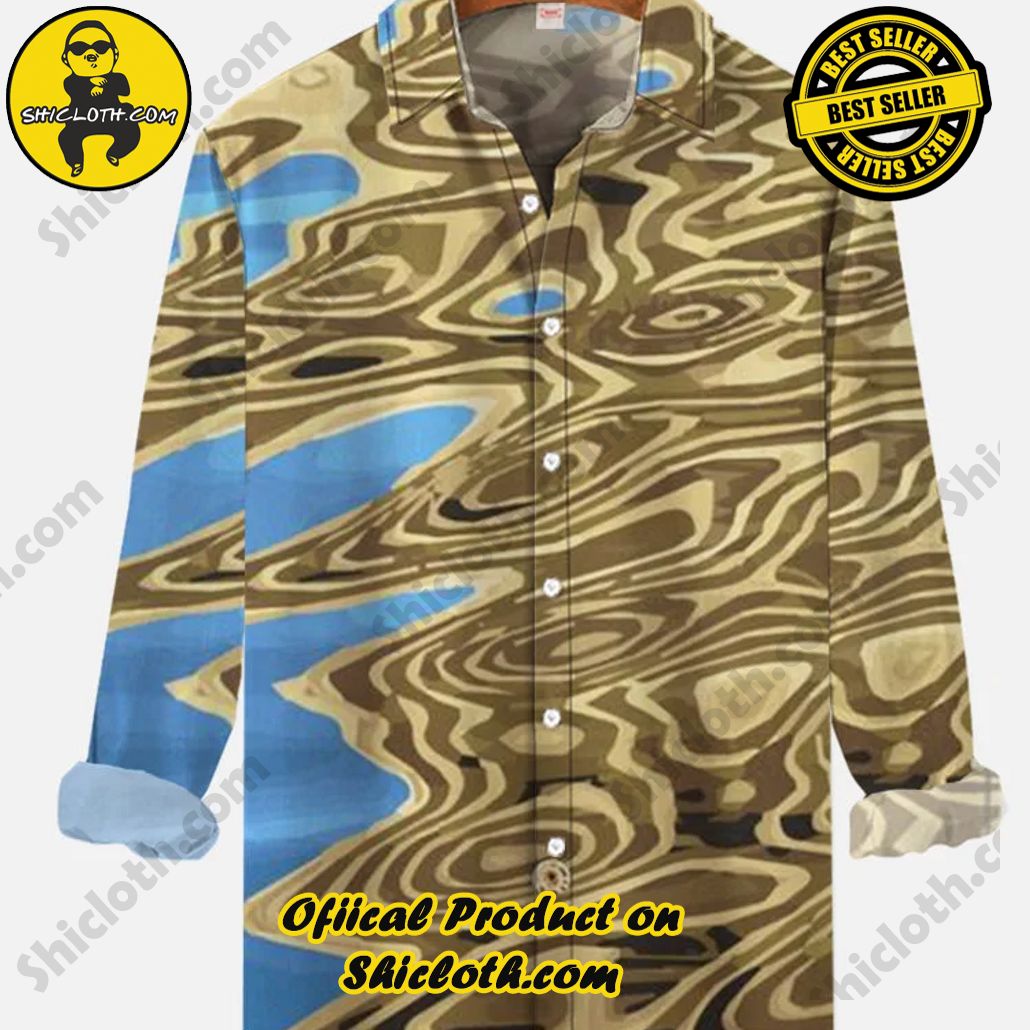 Retro Abstract Beach Terrain Map Printing Long Sleeve Shirt