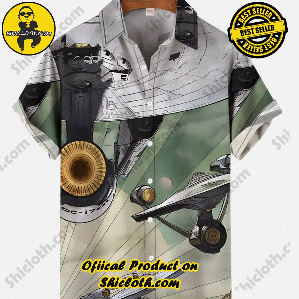 Retro Comic Style Poster Science Fiction Spaceship Shuttle Printing Short Sleeve Shirt