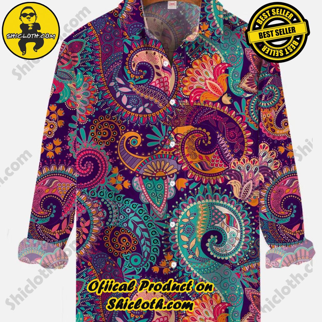Retro Fashion Colorful Ethnic Pattern Paisley Floral Pattern Printing Long Sleeve Shirt