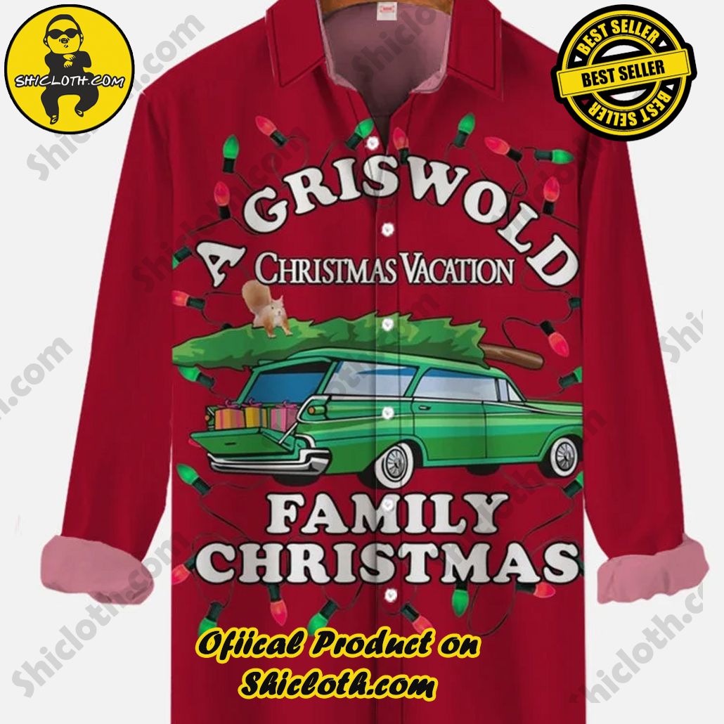Retro Red Christmas Car Transporting Christmas Tree And Lights Printing Long Sleeve Shirt