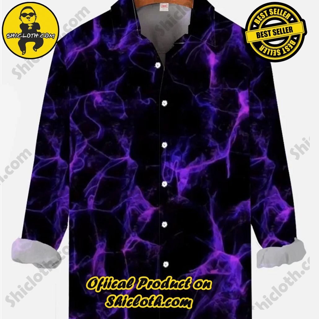 Retro Style Hawaii Purple Neon Smoke Printing Long Sleeve Shirt