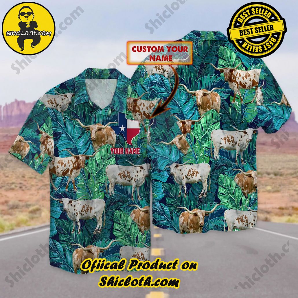 Texas Longhorn Cow Hawaiin Shirt, Cow Aloha Shirt For Men, Vintage Hawaii T-Shirt