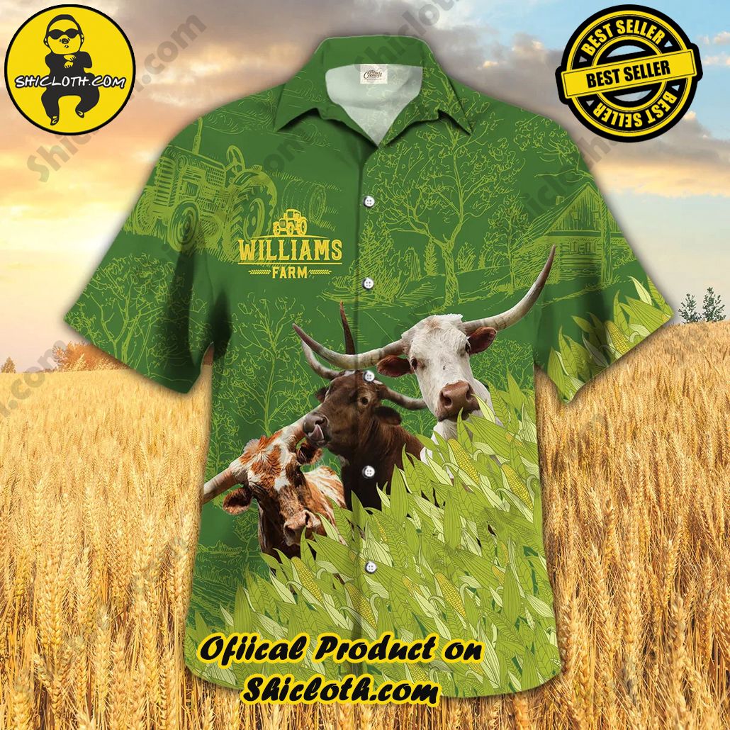 Texas Longhorn Farm Corn Pattern Trendy Hawaiian Shirt, Cow Trendy Hawaiian Shirt, Summer Trendy Hawaiian Shirt For Men And Women