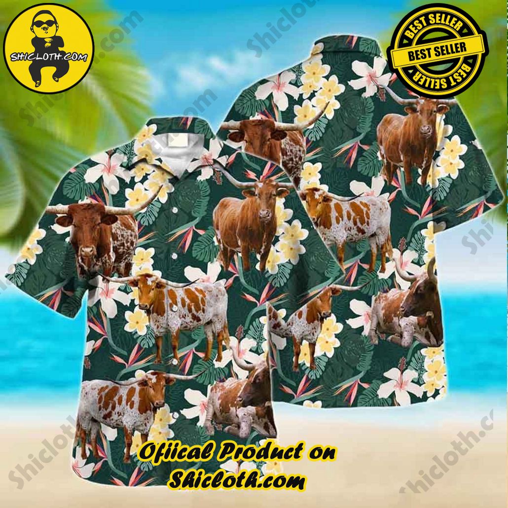 Texas Longhorn Trendy Hawaiian Shirt, Farm Lover Hawaii Shirt, Animal Lover Shirt, Farmer Shirt For Men And Women