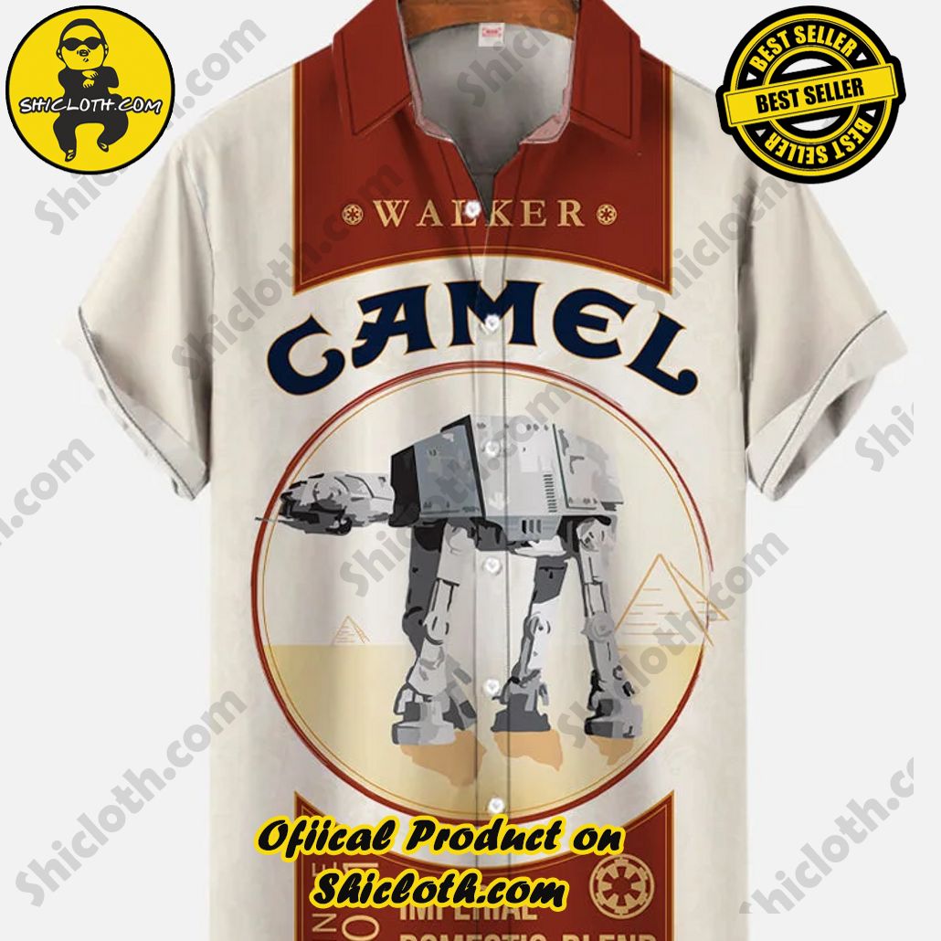 Vintage Armed Walker And Camel Desert Poster Printing Short Sleeve Shirt