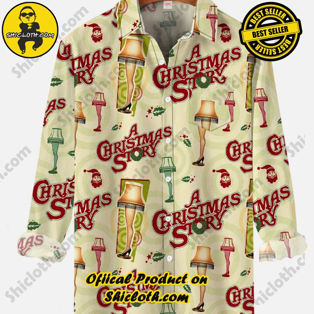 Vintage Christmas Leg Lamp A Christmas Story Printing Breast Pocket Long Sleeve Shirt