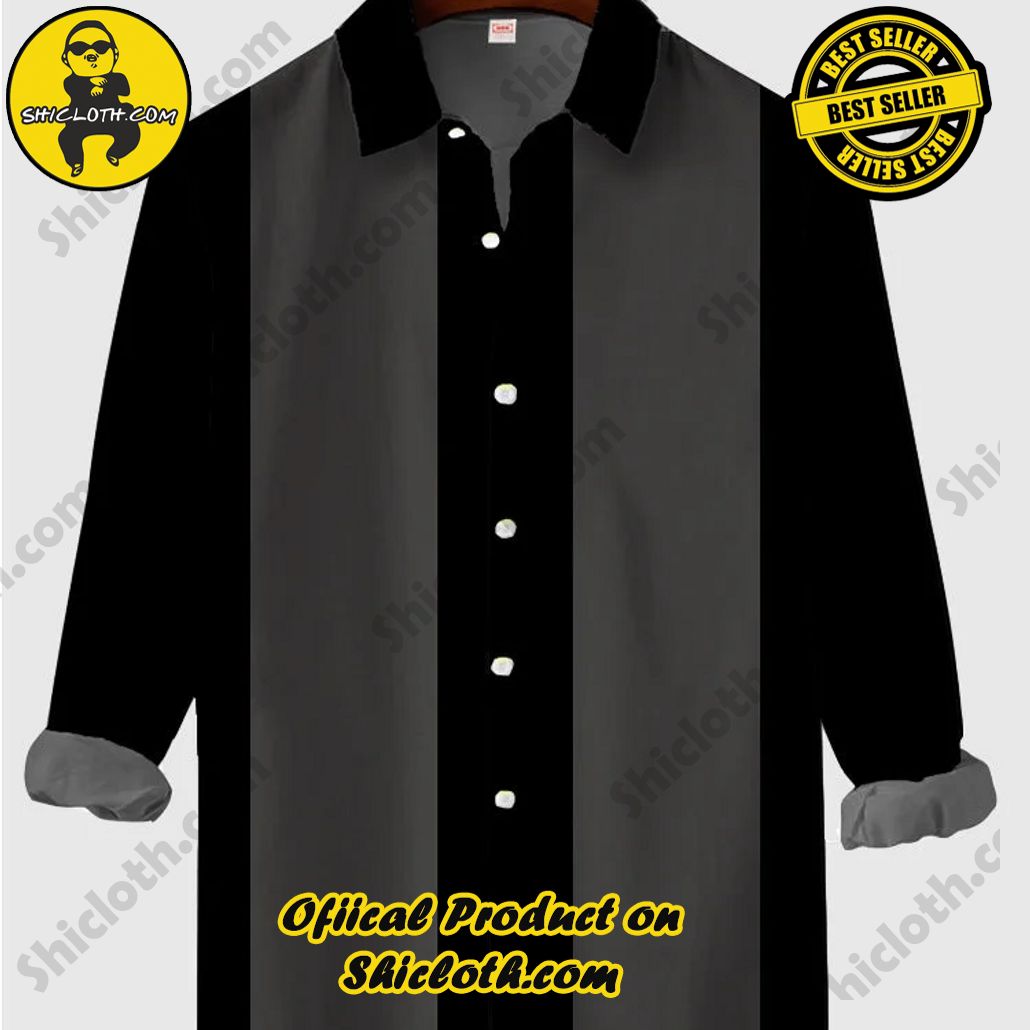 Vintage Contrast Color Black & DimGray Printing Men's Long Sleeve Shirt