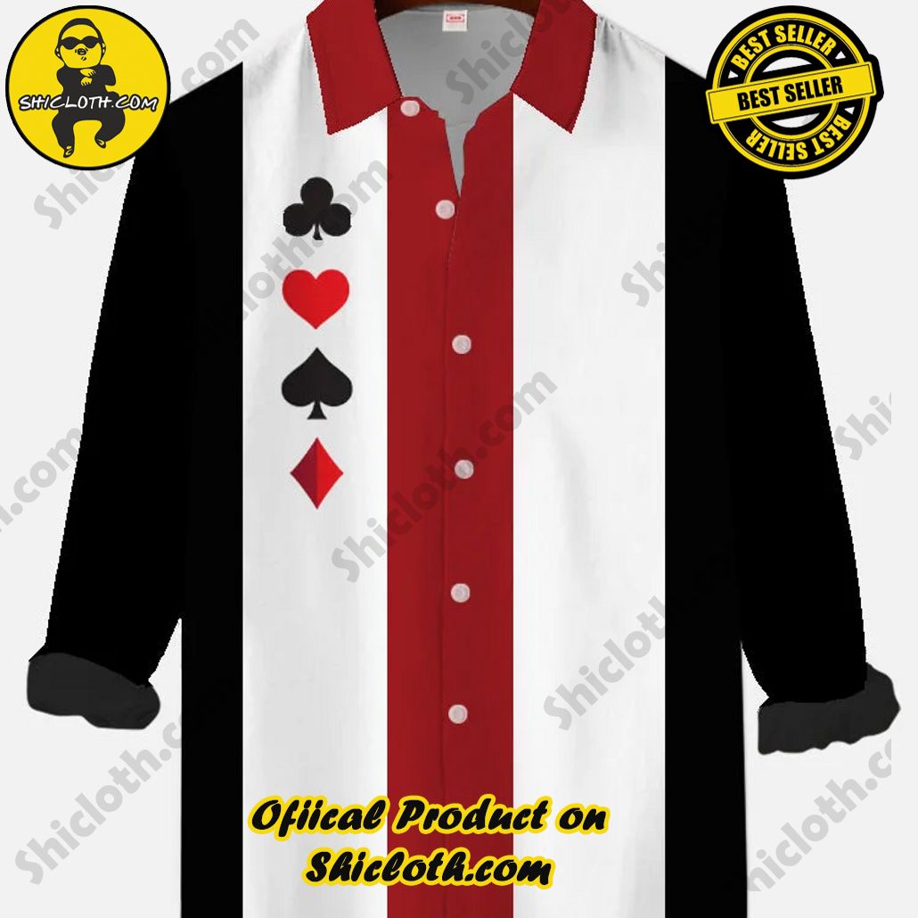 Vintage Multicolor Stripes Stitching Poker Printing Men's Long Sleeve Shirt