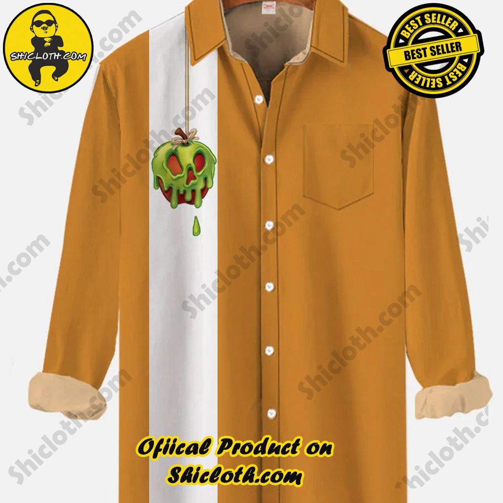 Vintage Orange White Stripe And Venom Apple Printing Breast Pocket Long Sleeve Shirt