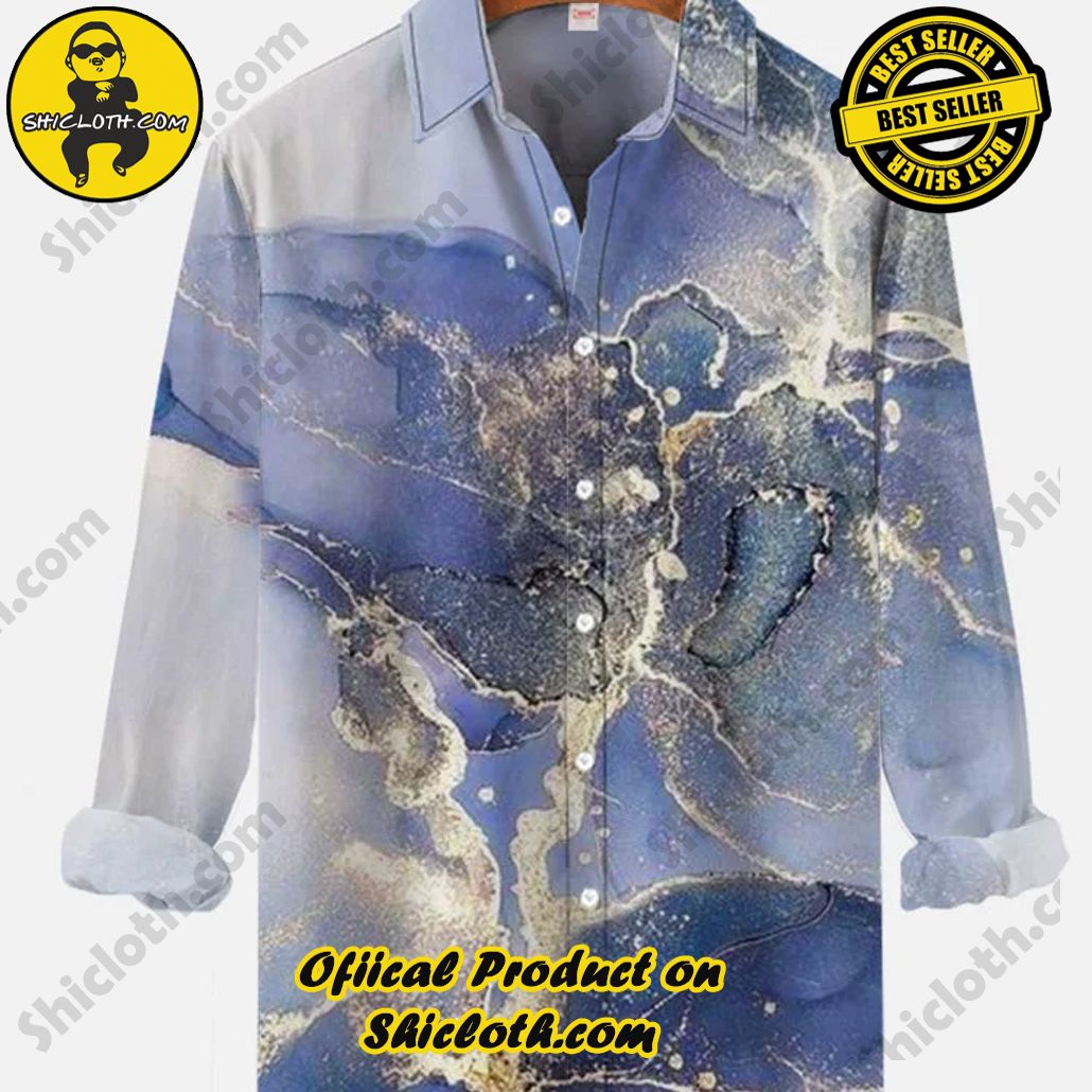 Vintage Party Fashion Casual Marble Swirl Pattern Printing Long Sleeve Shirt
