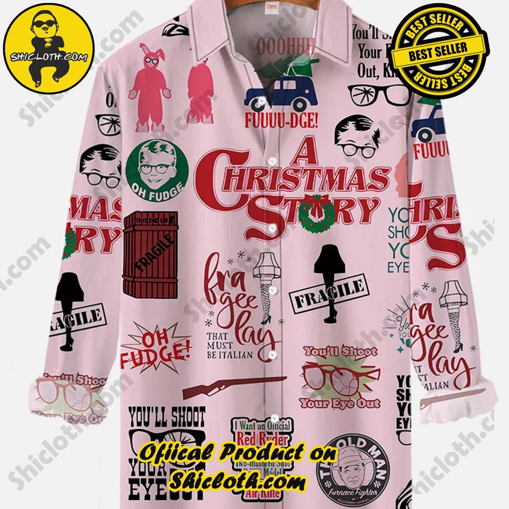 Vintage Pink Poster Christmas Story Leg Lamp And Glasses Printing Long Sleeve Shirt