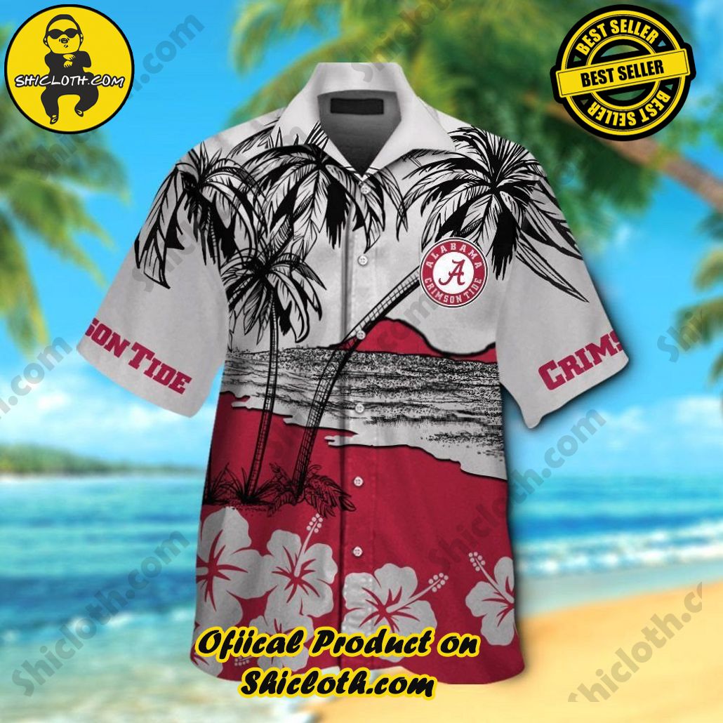 Alabama Crimson Tide Hawaiian Short Sleeve Shirt Tropical Design Elegance