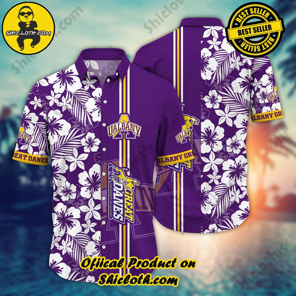 Albany Great Danes NCAA Hawaiian Shirt Tan Linestime Aloha Shirt