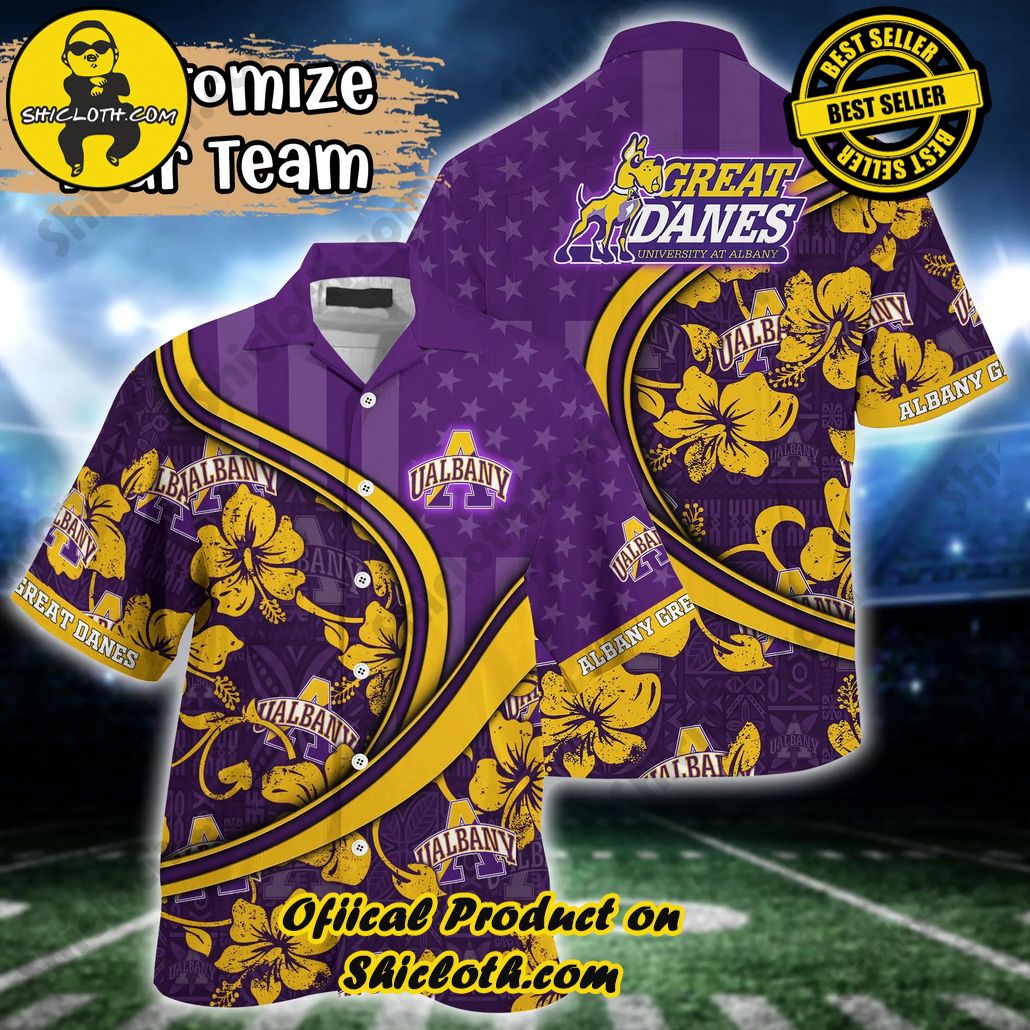 Albany Great Danes NCAA Us Flag Hawaiian Shirt Custom Summer Aloha Shirt