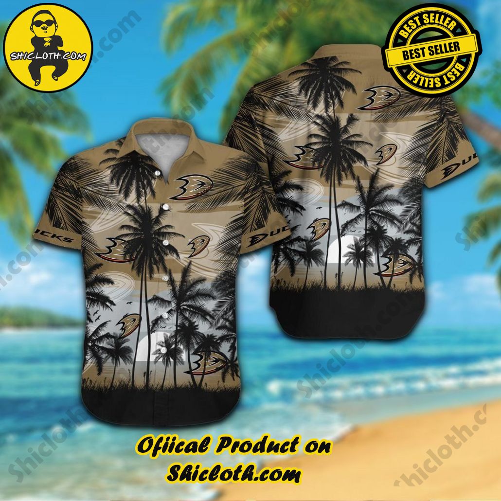 Anaheim Ducks Short Sleeve Button Up Tropical Shirt Hawaiian Shirt