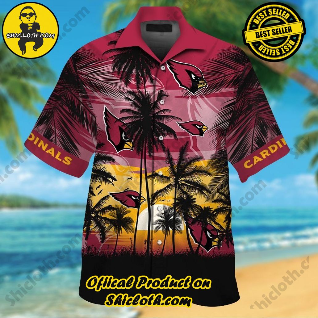 Arizona Cardinals Short Sleeve Button Up Tropical Shirt Hawaiian Shirt