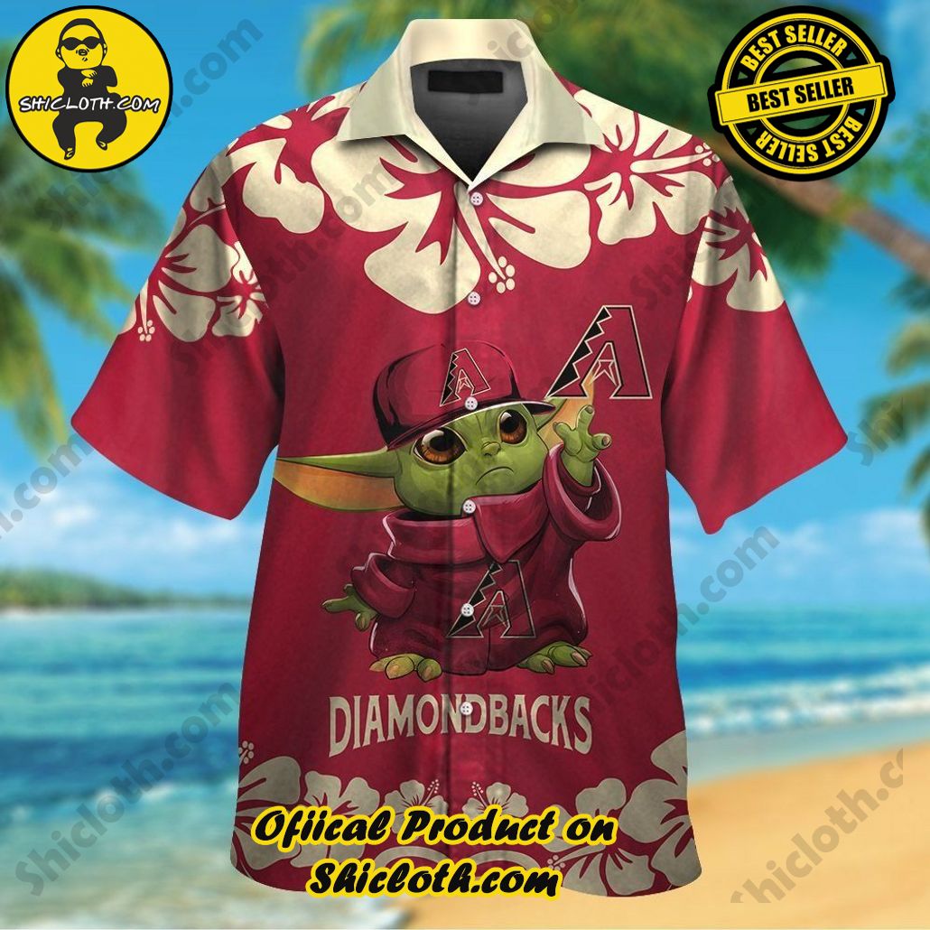 Arizona Diamondbacks Baby Yoda Short Sleeve Button Up Tropical Hawaiian Shirt