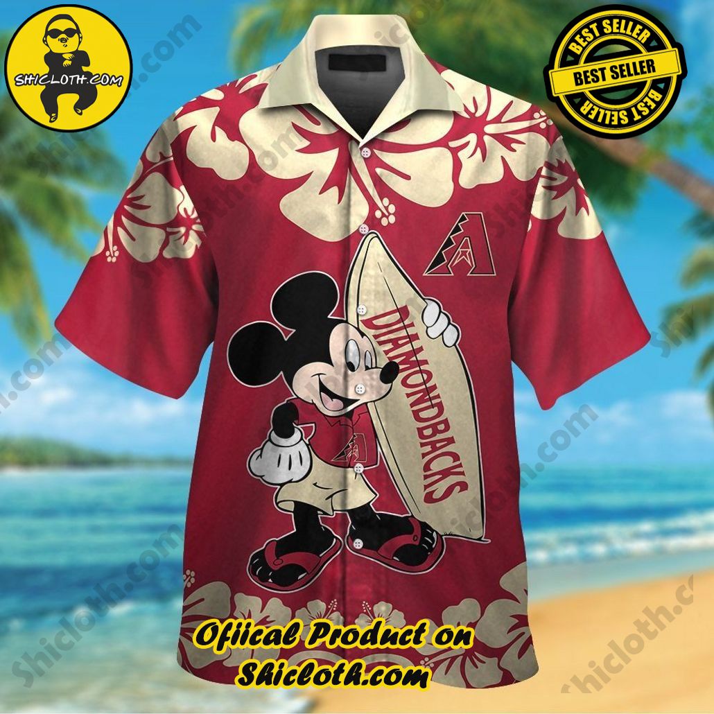 Arizona Diamondbacks Mickey Mouse Short Sleeve Button Up Tropical Hawaiian Shirt