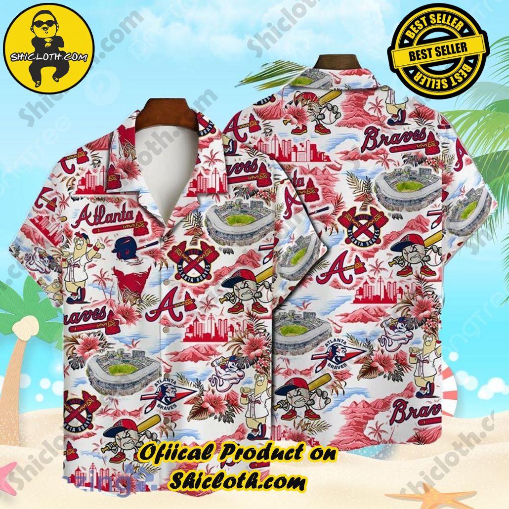 Atlanta Braves Baseball Pattern On White Background Print Hawaiian Shirt