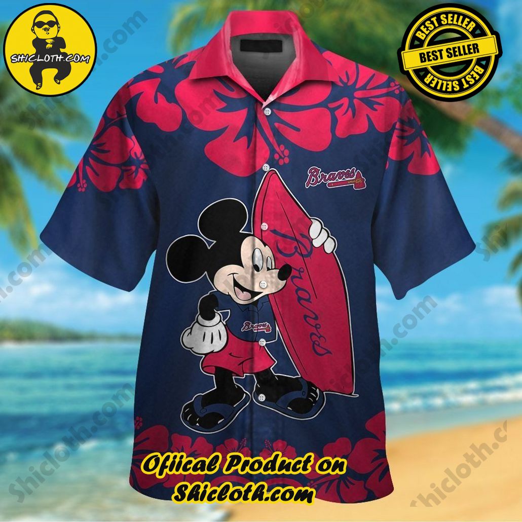 Atlanta Braves Mickey Mouse Hawaiian Tropical Short Sleeve Shirt