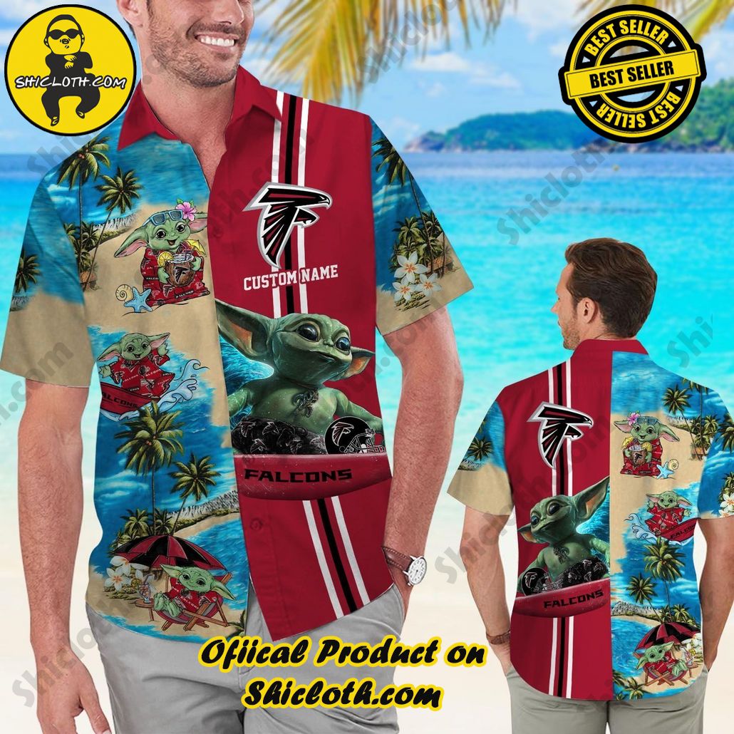 Atlanta Falcons Baby Yoda Name Personalized Short Sleeve Tropical Hawaiian Shirt