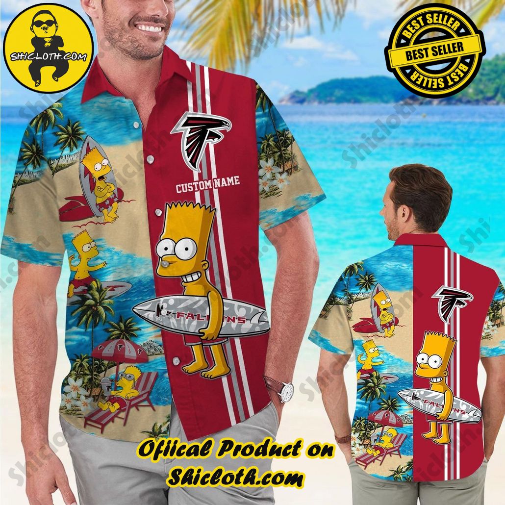 Atlanta Falcons Simpsons Name Personalized Short Sleeve Tropical Hawaiian Shirt