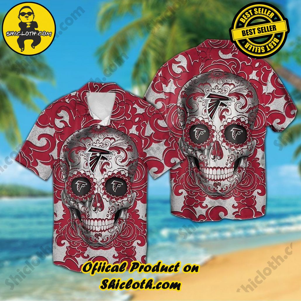 Atlanta Falcons Sugarskull Short Sleeve Button Up Tropical Hawaiian Shirt