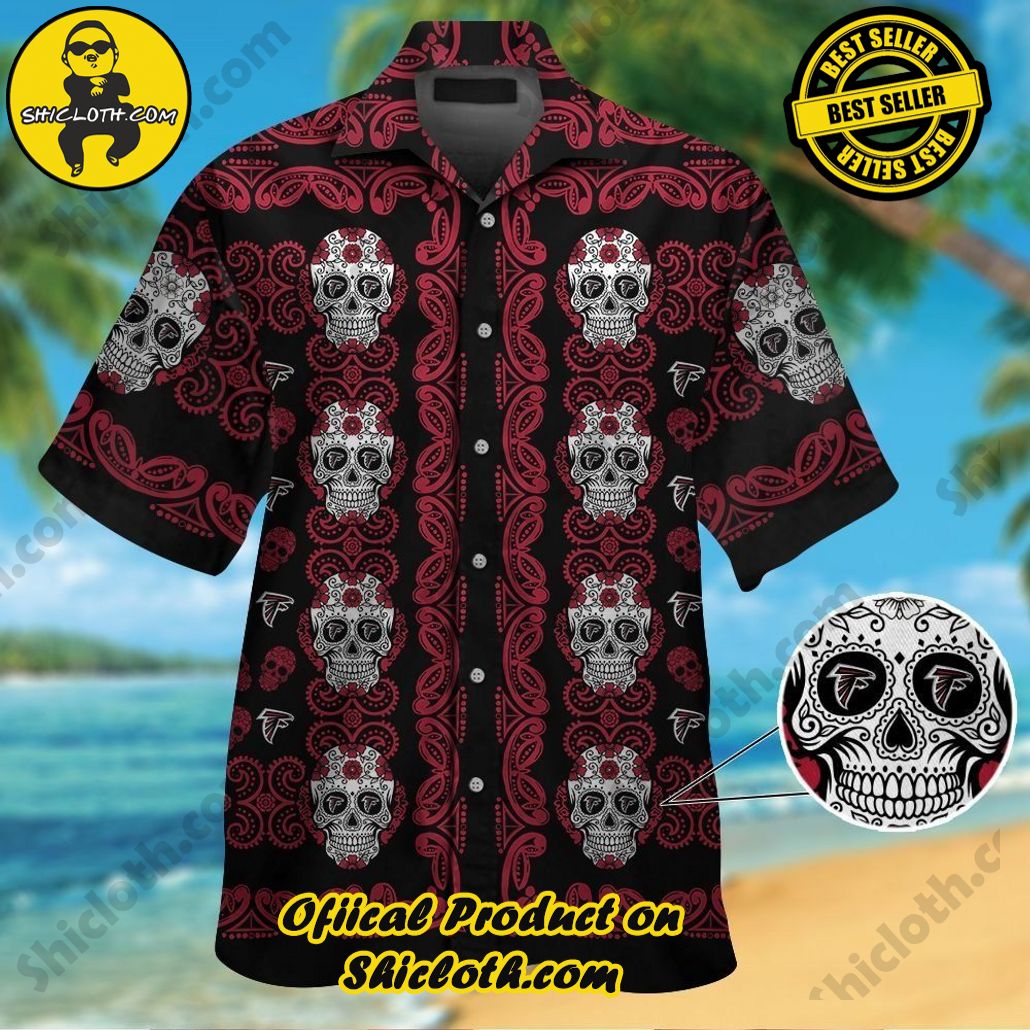 Atlanta Falconsskull Short Sleeve Button Up Tropical Hawaiian Shirt VER02