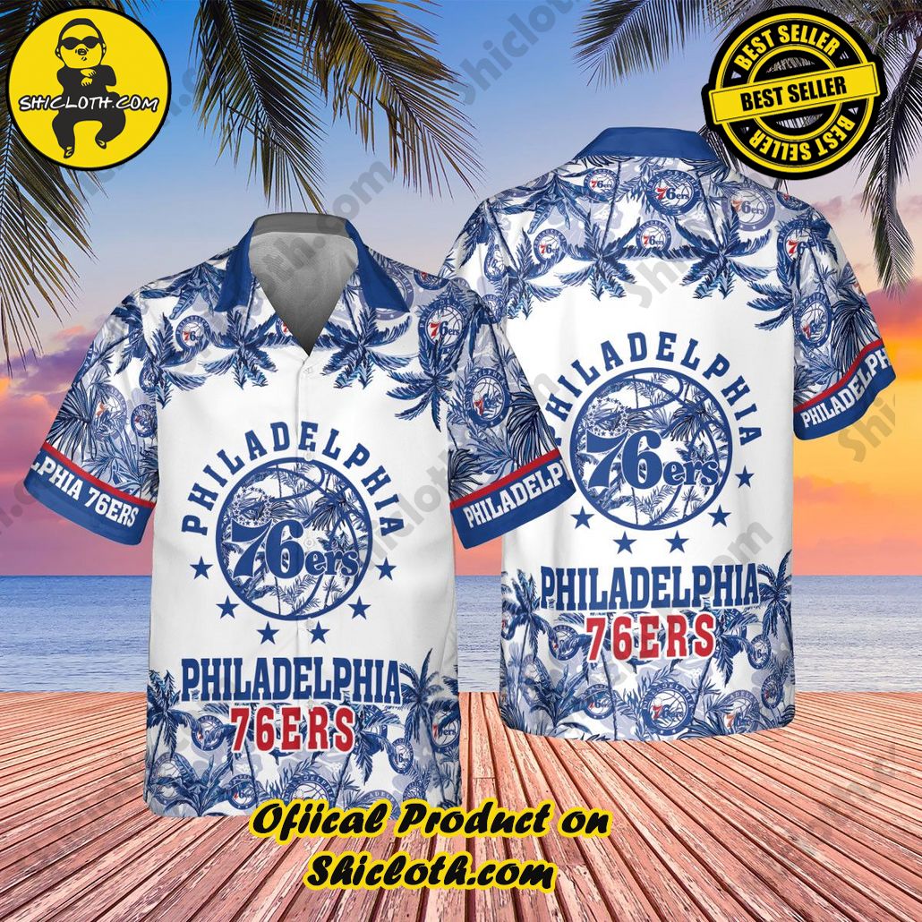 Authentic Philadelphia 76Ers Ocean Wave Aloha Shirt