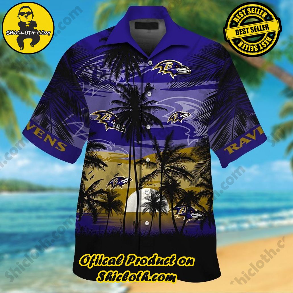 Baltimore Ravens Short Sleeve Button Up Tropical Shirt Hawaiian Shirt