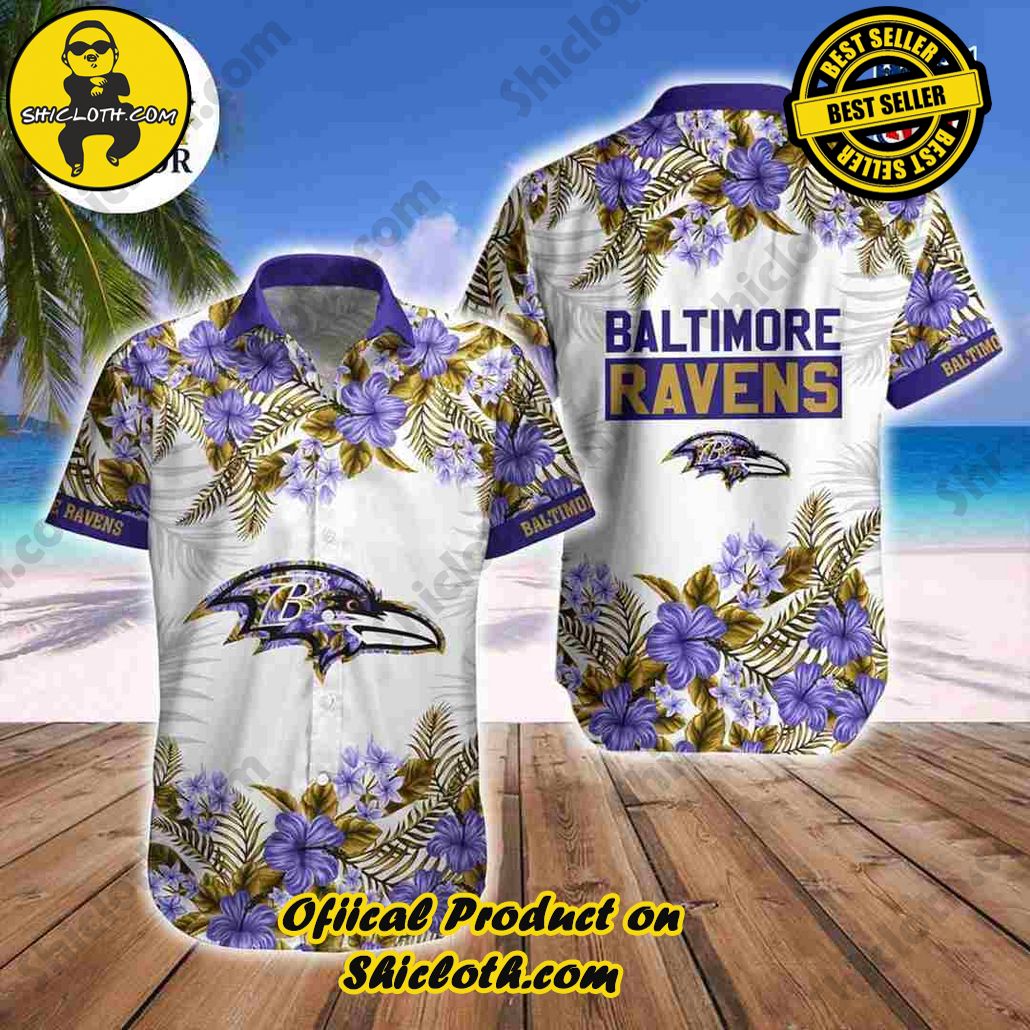Baltimore Ravens Tropical Hawaiian Fan Shirt Shorts Night Flight