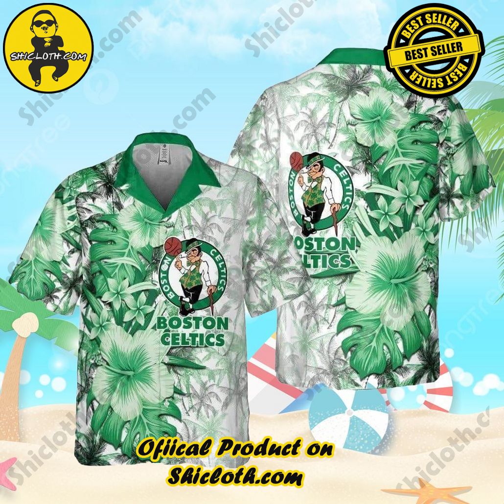 Boston Celtics Hawaiian Shirt Hibiscus Flower Pattern