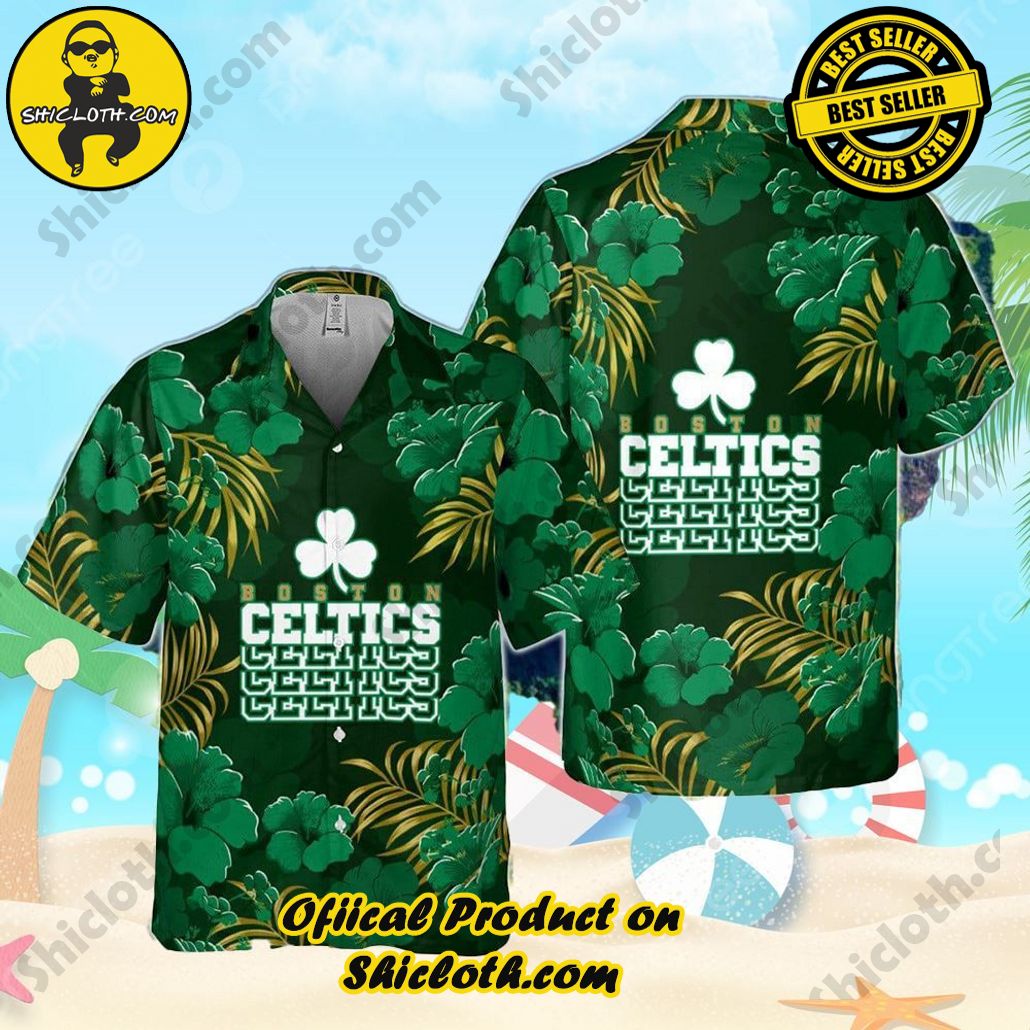 Boston Celtics Hibiscus And Tree Tropical Pattern Print Hawaiian Shirt
