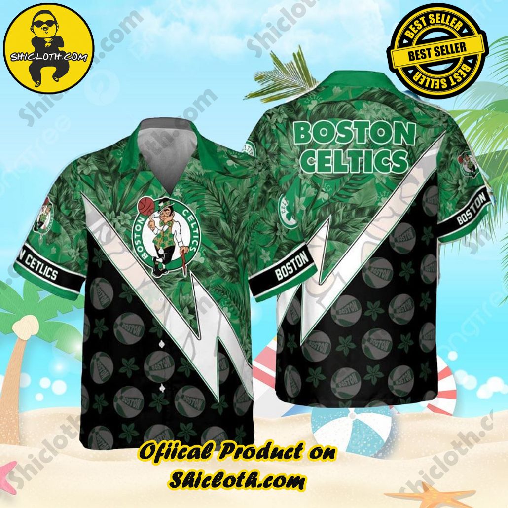 Boston Celtics Tropical And Basketball Pattern Print Hawaiian Shirt