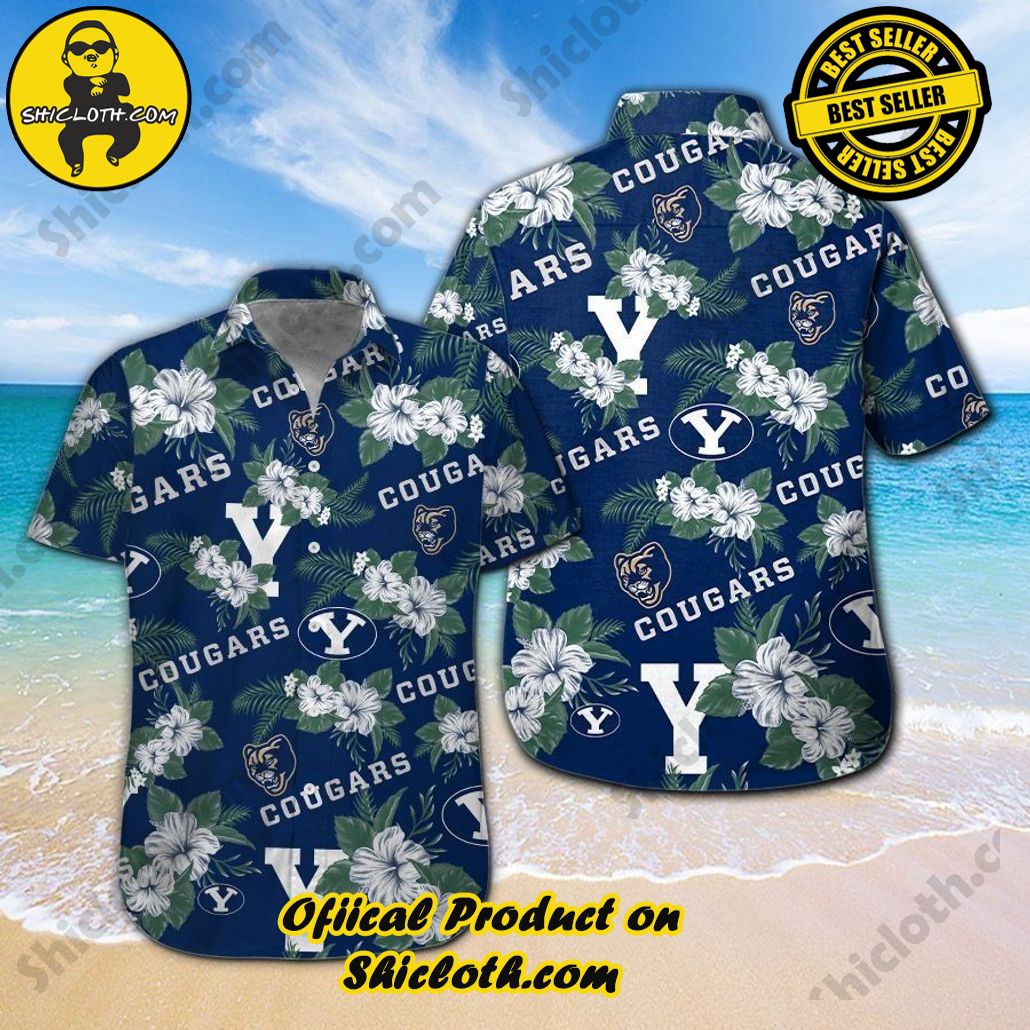 Byu Cougars Short Sleeve Button Up Tropical Hawaiian Shirt VER023