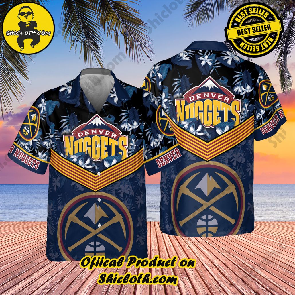 Denver Nuggets Dark Blue Hibiscus Flower Pattern Print Hawaiian Shirt