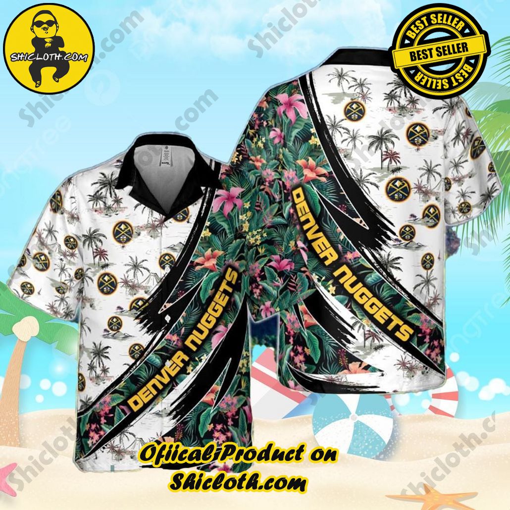 Denver Nuggets Hibiscus Flower And Tree Pattern Print Hawaiian Shirt