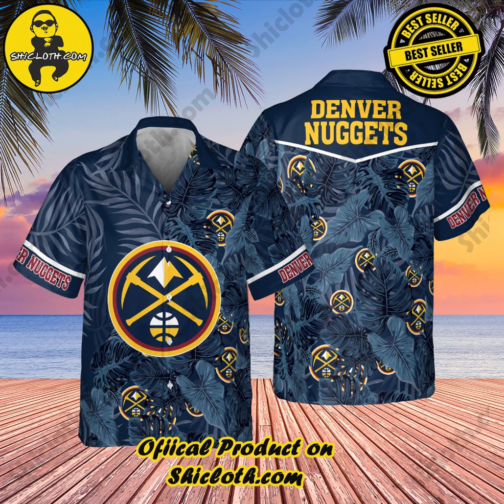 Denver Nuggets Leaves Tropical Pattern Print Hawaiian Shirt
