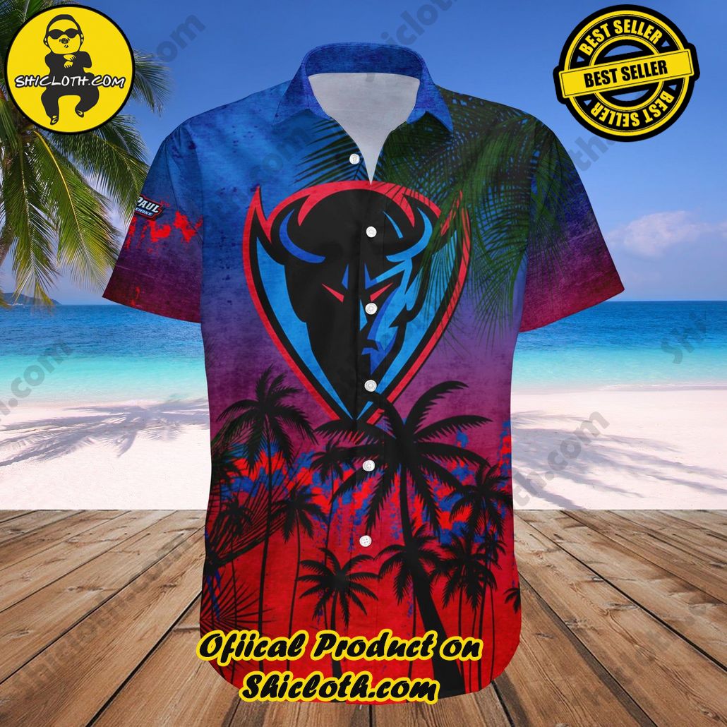 Depaul Blue Demons Hawaii Shirt Coconut Tree Tropical Grunge NCAA