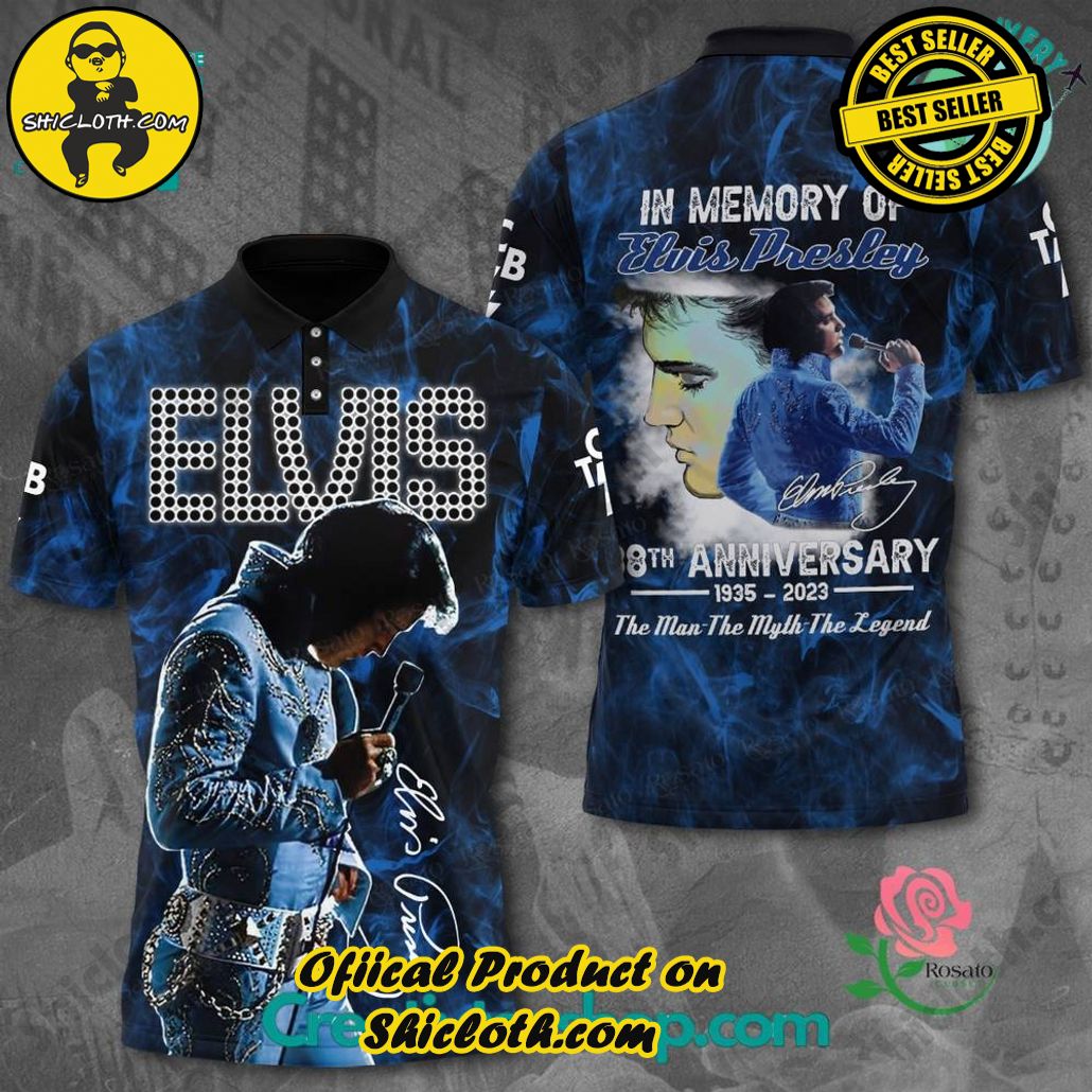 In Memory Of Elvis Presley Color Navy 3D Apparels Polo Shirt