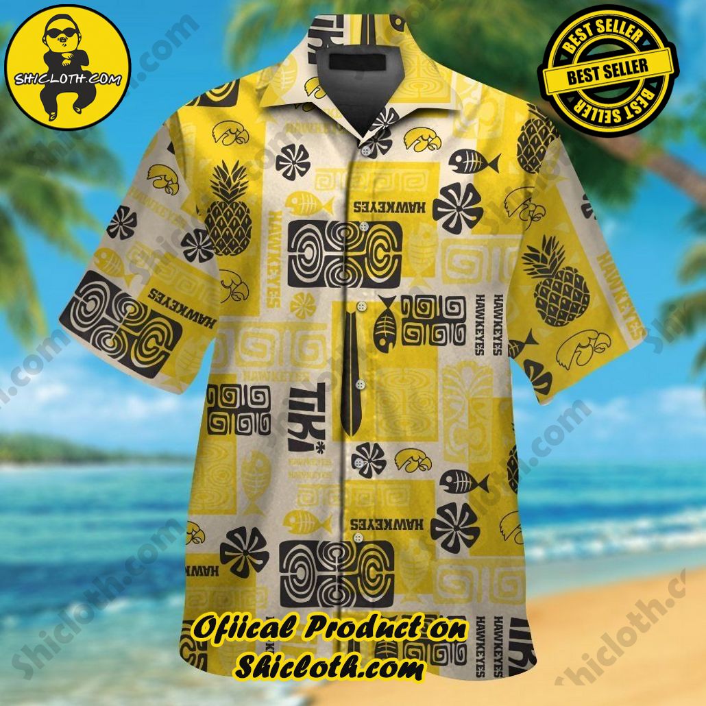 Iowa Hawkeyes Short Sleeve Button Up Tropical Hawaiian Shirt