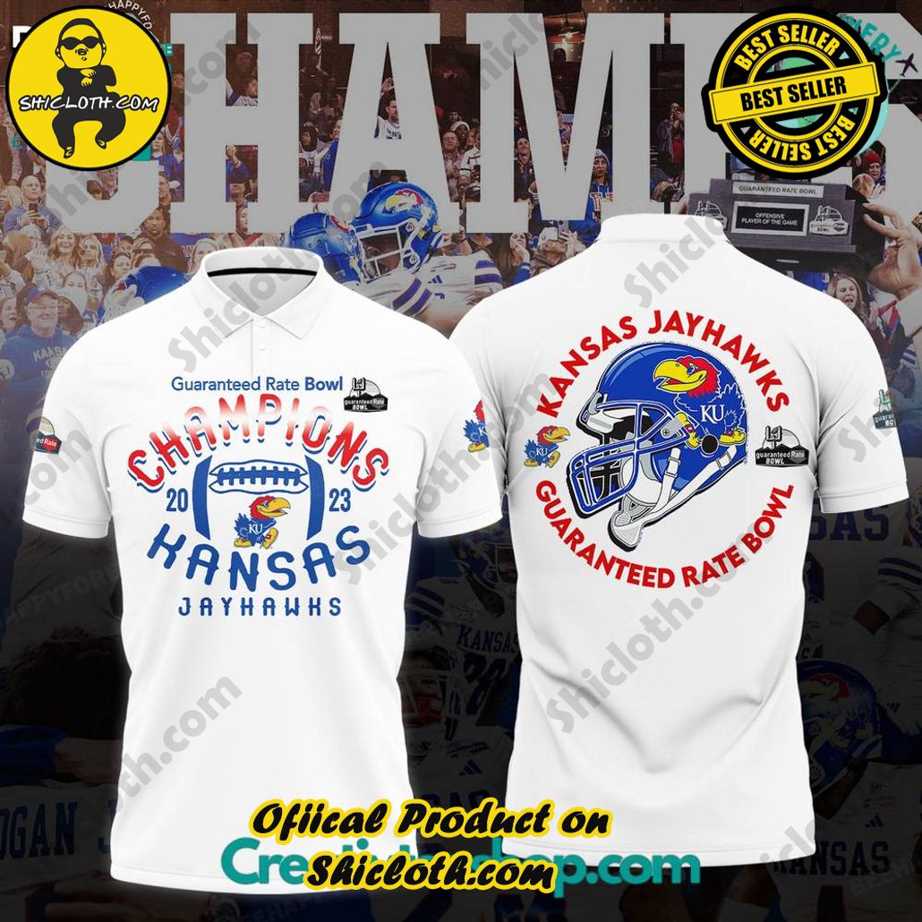 Kansas Jayhawks 2023 Guaranteed Rate Bowl Champions White Polo Shirt