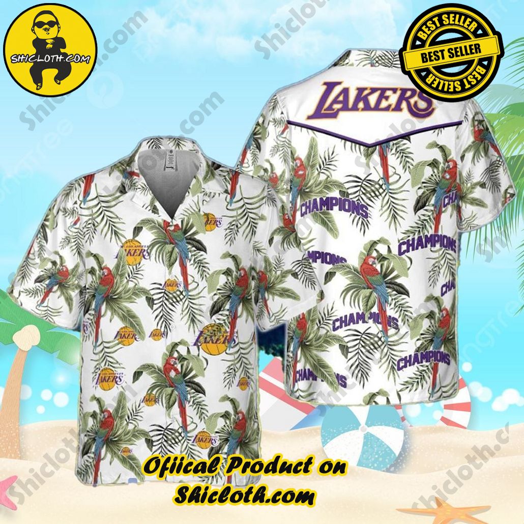 Los Angeles Lakers Tropical And Basketball Champions Pattern Print Hawaiian Shirt
