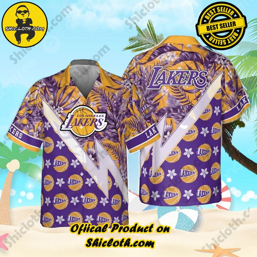 Los Angeles Lakers Tropical And Basketball Pattern Print Hawaiian Shirt