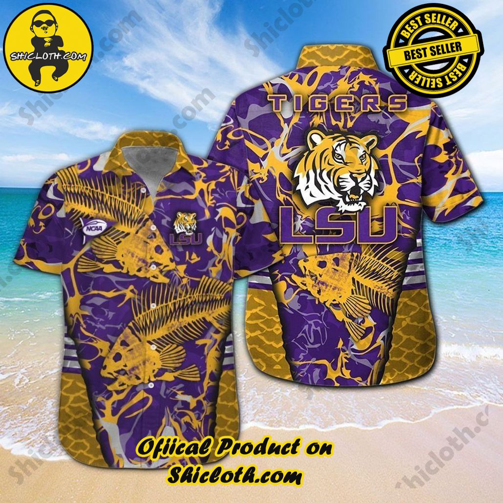LSU Tigers Fishing Short Sleeve Button Up Tropical Hawaiian Shirt