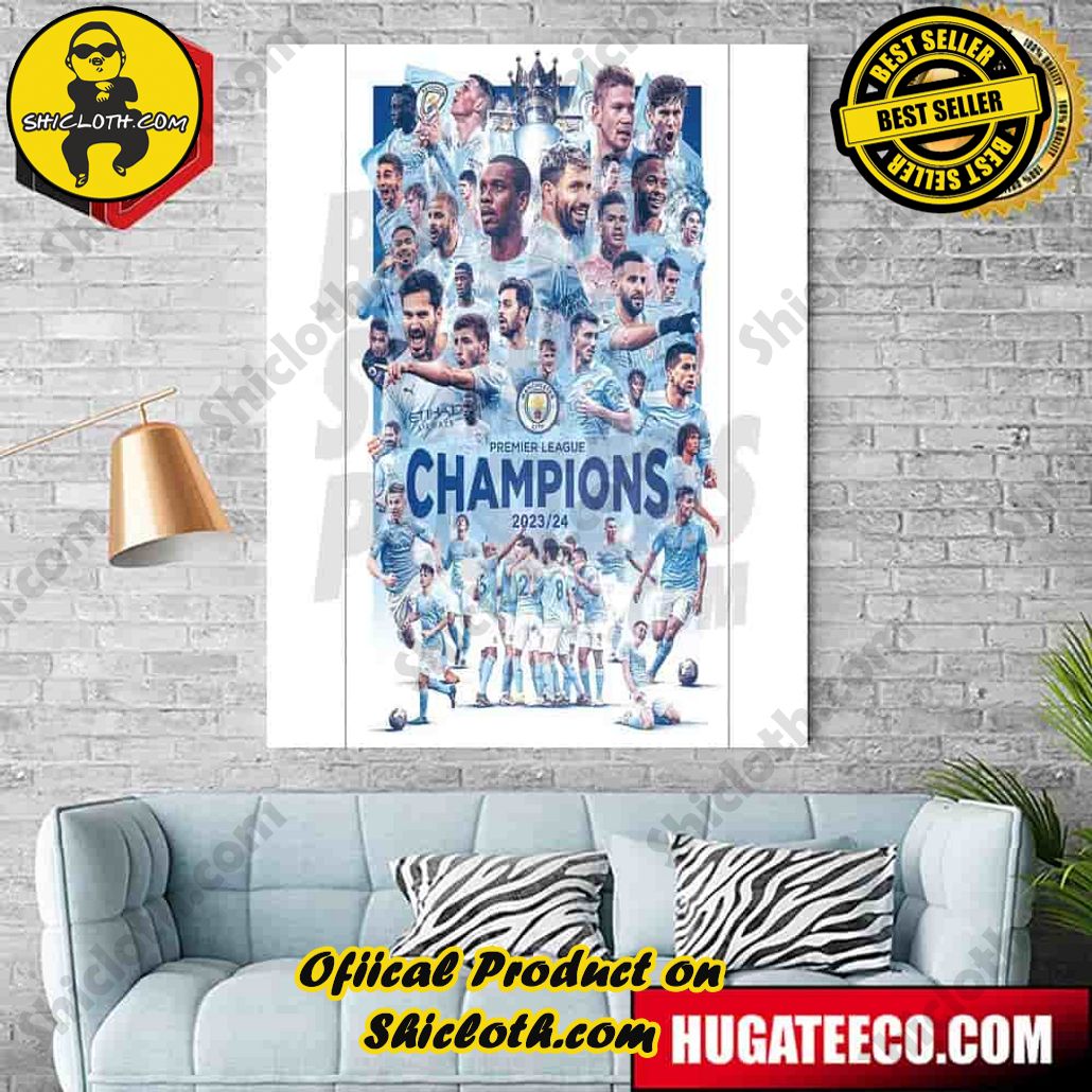 Manchester City Is Premier League Champions History Makers 4-In-A-Row 2020-21 2021-2022 2022-23 2023-2024 Poster Canvas