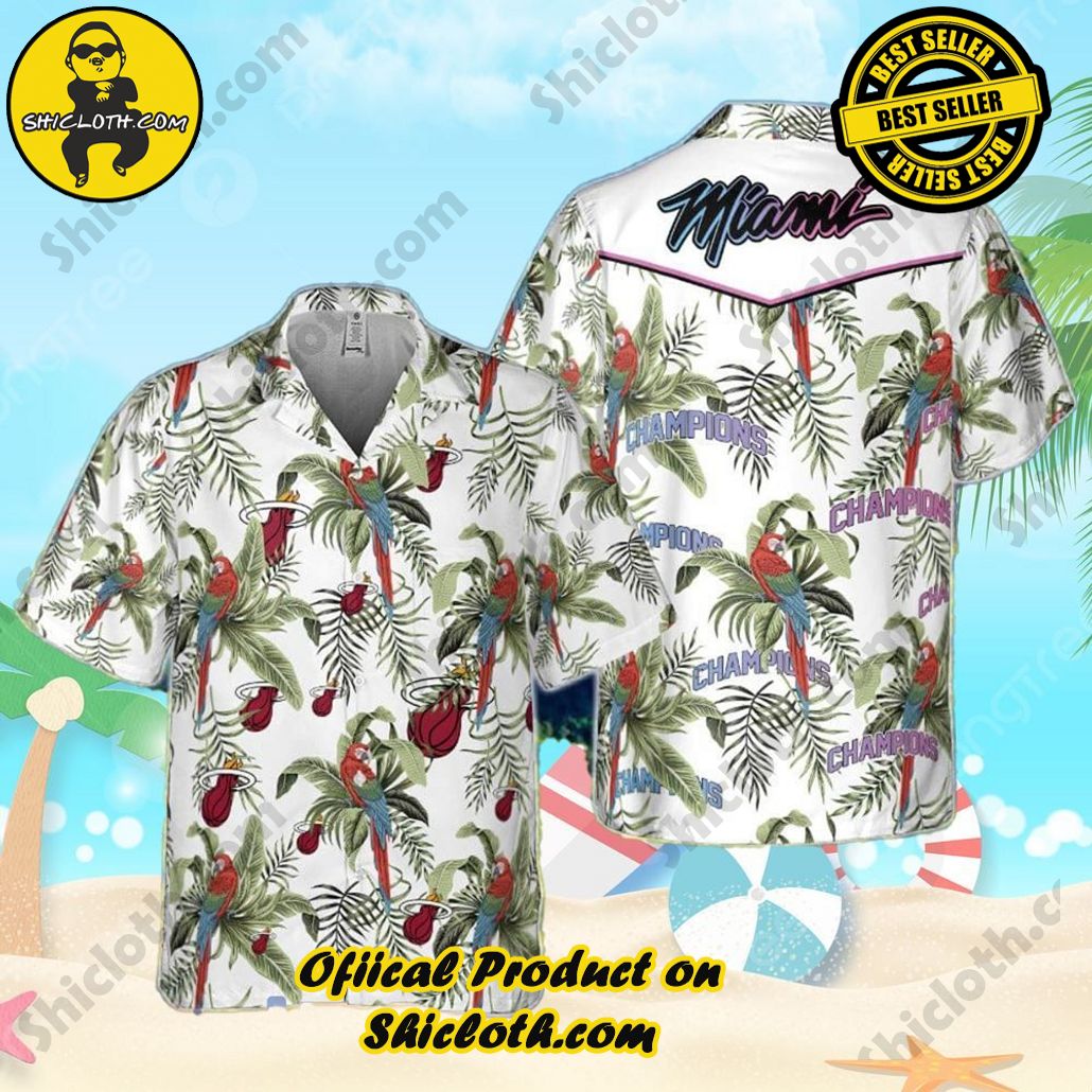 Miami Heat Tropical And Basketball Champions Pattern Print Hawaiian Shirt