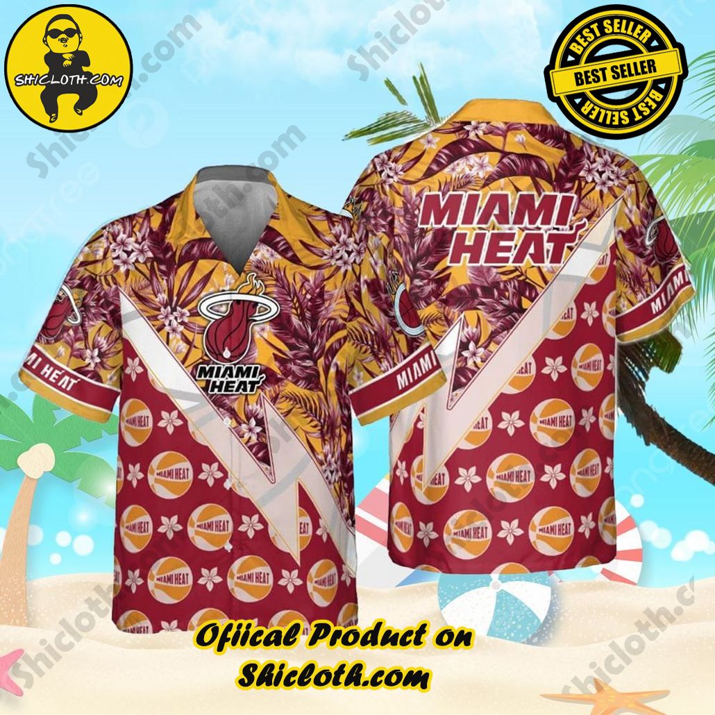 Miami Heat Tropical And Basketball Pattern Print Hawaiian Shirt