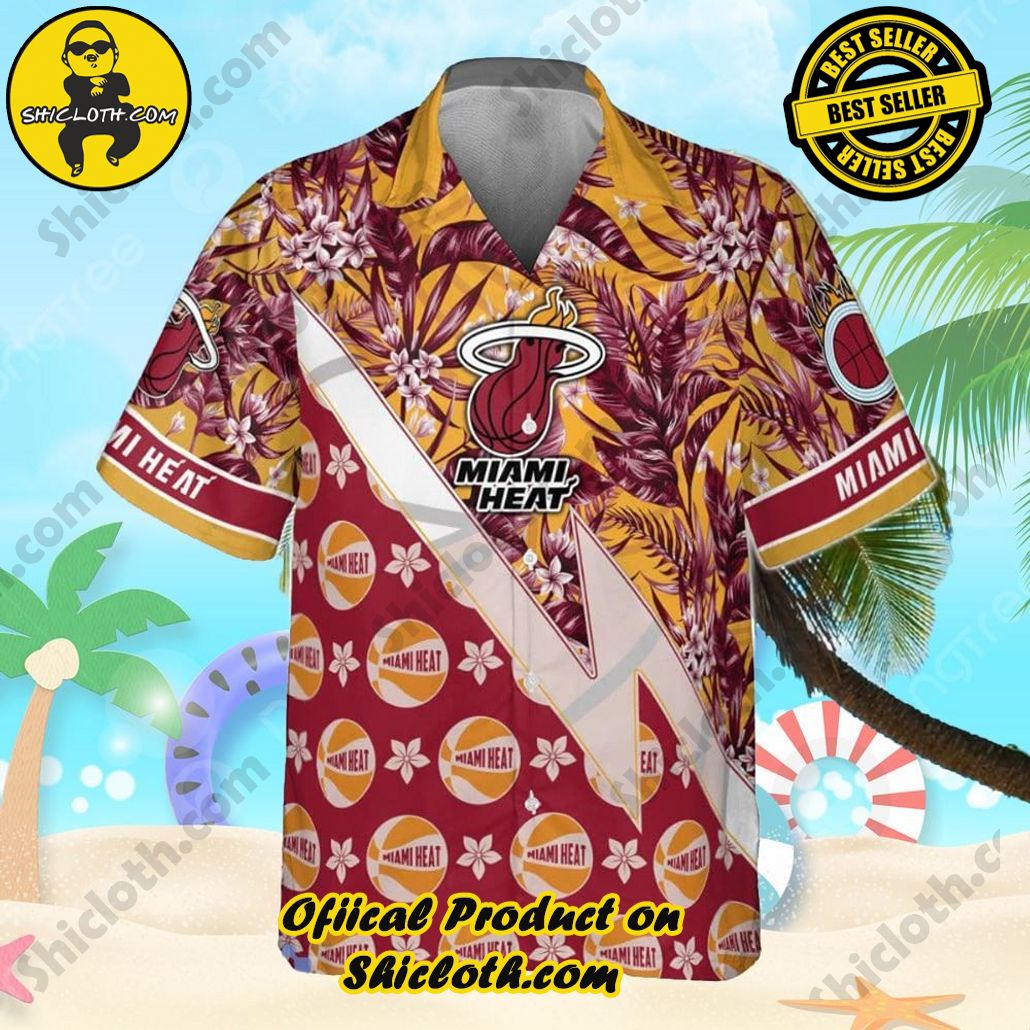 Miami Heat Tropical And Basketball Pattern Print Hawaiian Shirt Miami Heat Tropical And Basketball Pattern Print Hawaiian Shirt