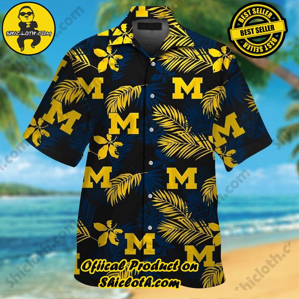 Michigan Wolverines Short Sleeve Button Up Tropical Hawaiian Shirt New Ver